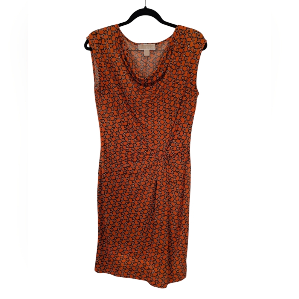 Michael Kors Orange Geometric Slinky Knit Midi Dress Sz S